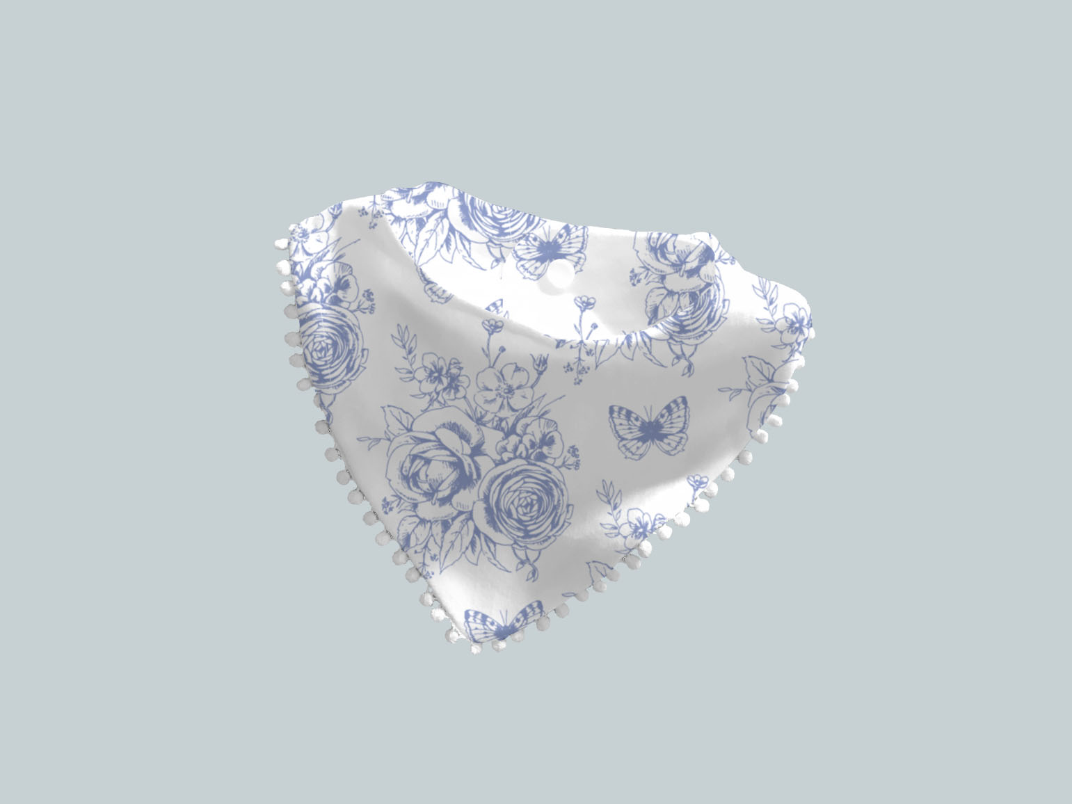 Bib Scarf with Trim - Blue Rose Butterfly