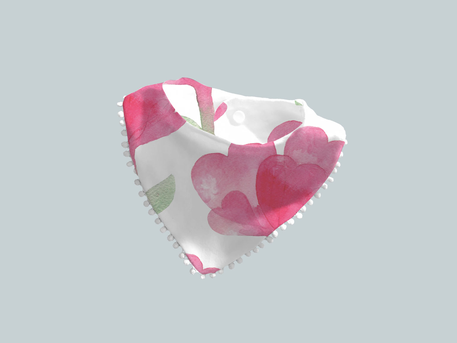 Bib Scarf with Trim - Watercolor Heart Flowers