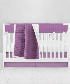 Bumperless Crib Set with Pleated Skirt Modern Rail Covers - Purple