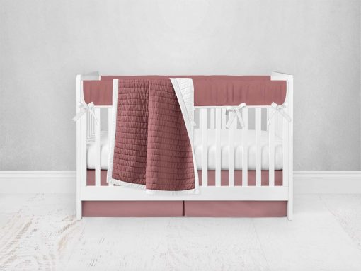 Bumperless Crib Set with Pleated Skirt Modern Rail Covers - Rose