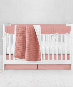 Bumperless Crib Set with Pleated Skirt Modern Rail Covers - Peach
