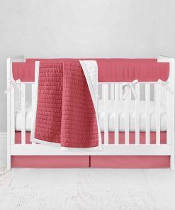 Bumperless Crib Set with Pleated Skirt Modern Rail Covers - Coral