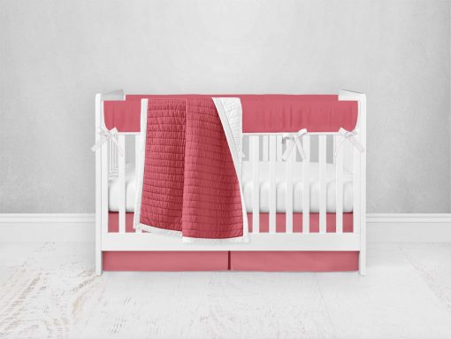 Bumperless Crib Set with Pleated Skirt Modern Rail Covers - Coral