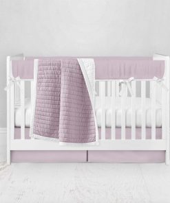 Bumperless Crib Set with Pleated Skirt Modern Rail Covers - Bright Pink