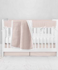 Bumperless Crib Set with Pleated Skirt Modern Rail Covers - Pink