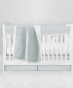 Bumperless Crib Set with Pleated Skirt Modern Rail Covers - Light Blue
