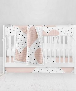 Bumperless Crib Set with Pleated Skirt Modern Rail Covers - Hearts and Dots