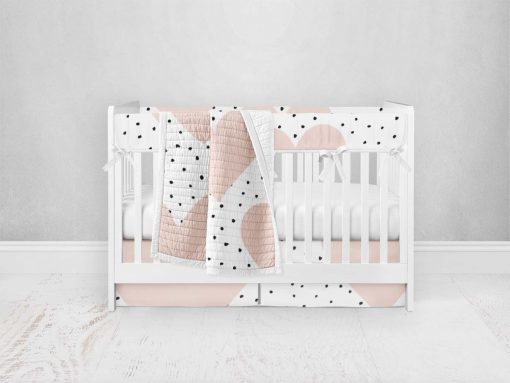 Bumperless Crib Set with Pleated Skirt Modern Rail Covers - Hearts and Dots