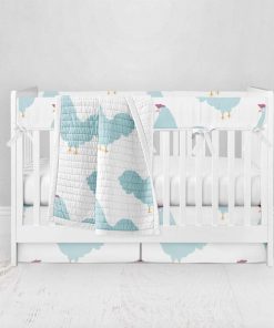 Bumperless Crib Set with Pleated Skirt Modern Rail Covers - Chicken Chick