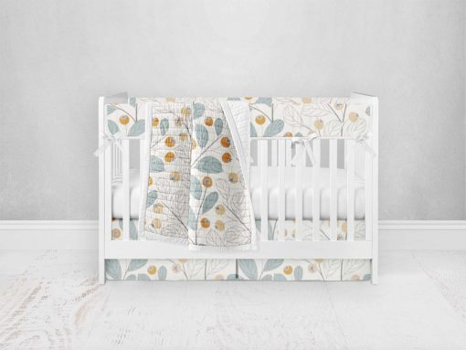 Bumperless Crib Set with Pleated Skirt Modern Rail Covers - Wall Flower