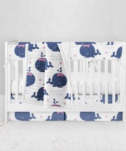 Bumperless Crib Set with Pleated Skirt Modern Rail Covers - Happy Whale