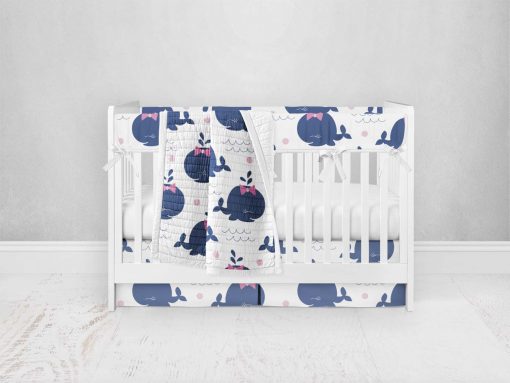 Bumperless Crib Set with Pleated Skirt Modern Rail Covers - Happy Whale