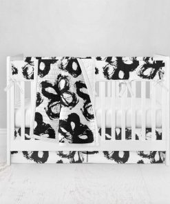 Bumperless Crib Set with Pleated Skirt Modern Rail Covers - Fab Flower