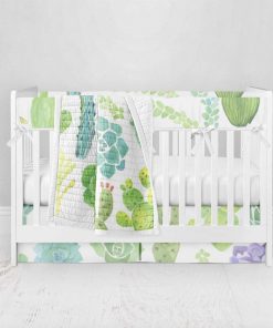 Bumperless Crib Set with Pleated Skirt Modern Rail Covers - Prickly