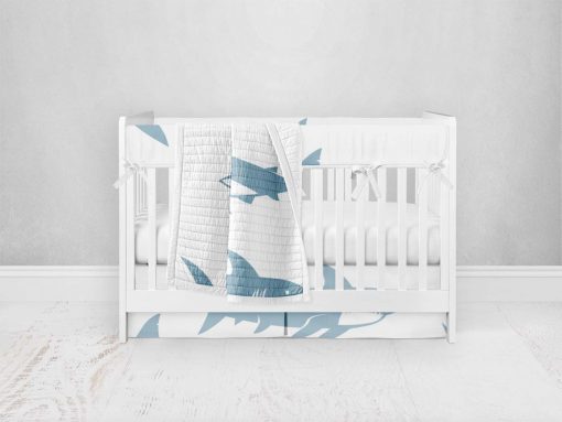 Bumperless Crib Set with Pleated Skirt Modern Rail Covers - Sharky