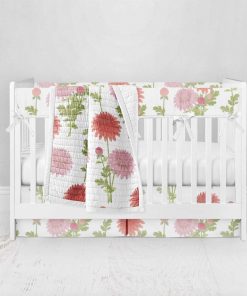 Bumperless Crib Set with Pleated Skirt Modern Rail Covers - Bright Blooms