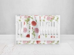 Bumperless Crib Set with Pleated Skirt Modern Rail Covers - Bright Blooms