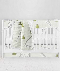 Bumperless Crib Set with Pleated Skirt Modern Rail Covers - Camp Out