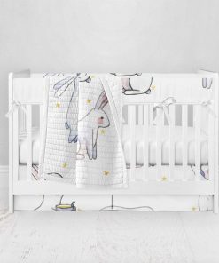 Bumperless Crib Set with Pleated Skirt Modern Rail Covers - Bunny Baby