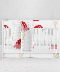 Bumperless Crib Set with Pleated Skirt Modern Rail Covers - Ice Cream Surprise