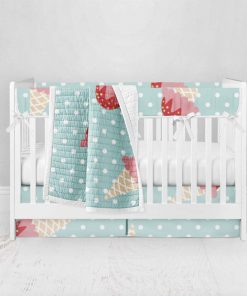 Bumperless Crib Set with Pleated Skirt Modern Rail Covers - Cherry On Top
