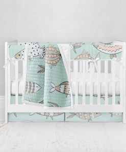 Bumperless Crib Set with Pleated Skirt Modern Rail Covers - Schooling