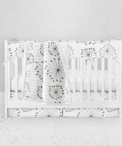Bumperless Crib Set with Pleated Skirt Modern Rail Covers - Dandy Delight Ink