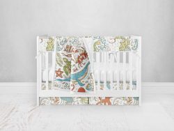Bumperless Crib Set with Pleated Skirt Modern Rail Covers - Sea Life Fish Whale & Turtles