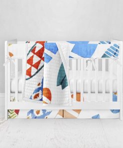 Bumperless Crib Set with Pleated Skirt Modern Rail Covers - Surfboards