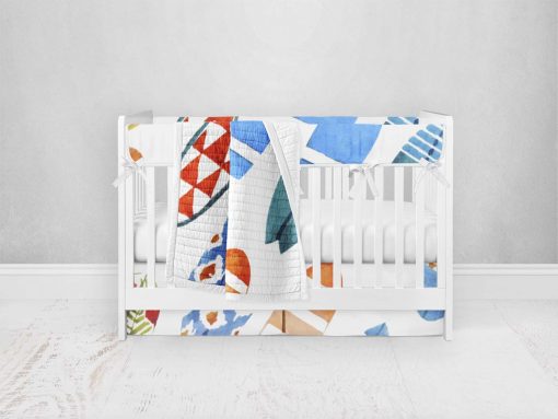 Bumperless Crib Set with Pleated Skirt Modern Rail Covers - Surfboards