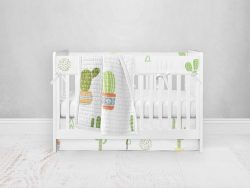 Bumperless Crib Set with Pleated Skirt Modern Rail Covers - Cactus Collection