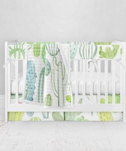 Bumperless Crib Set with Pleated Skirt Modern Rail Covers - Cactus