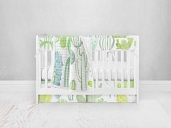 Bumperless Crib Set with Pleated Skirt Modern Rail Covers - Cactus