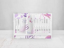Bumperless Crib Set with Pleated Skirt Modern Rail Covers - Flamingos And Flowers