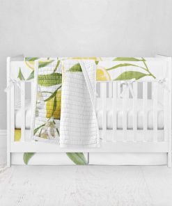 Bumperless Crib Set with Pleated Skirt Modern Rail Covers - Lemons Detailed Floral