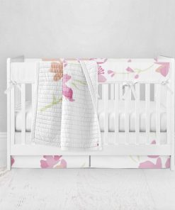 Bumperless Crib Set with Pleated Skirt Modern Rail Covers - Pretty in Pink
