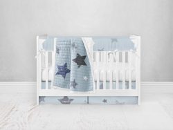 Bumperless Crib Set with Pleated Skirt Modern Rail Covers - Blue  Star Sky