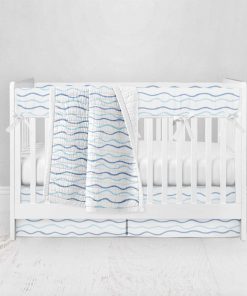Bumperless Crib Set with Pleated Skirt Modern Rail Covers - Blue Wave