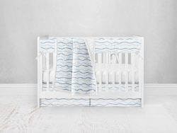 Bumperless Crib Set with Pleated Skirt Modern Rail Covers - Blue Wave