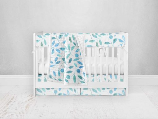 Bumperless Crib Set with Pleated Skirt Modern Rail Covers - Blue Ivy