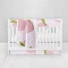 Bumperless Crib Set with Pleated Skirt Modern Rail Covers - Pink Apple