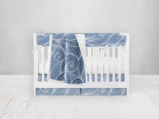 Bumperless Crib Set with Pleated Skirt Modern Rail Covers - Waves
