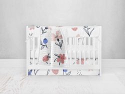 Bumperless Crib Set with Pleated Skirt Modern Rail Covers - Abstract Flowers & Berries