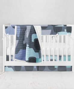 Bumperless Crib Set with Pleated Skirt Modern Rail Covers - Wild Wheels