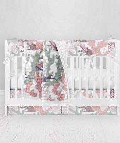 Bumperless Crib Set with Pleated Skirt Modern Rail Covers - Cora l& Fish