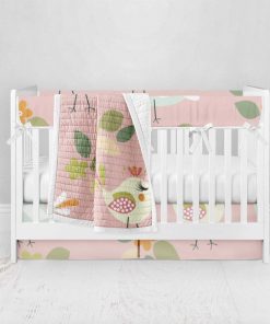 Bumperless Crib Set with Pleated Skirt Modern Rail Covers - Sweet Tweets