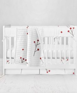Bumperless Crib Set with Pleated Skirt Modern Rail Covers - Winter Berry