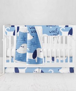 Bumperless Crib Set with Pleated Skirt Modern Rail Covers - Woof Woof