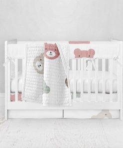 Bumperless Crib Set with Pleated Skirt Modern Rail Covers - All Over Bears