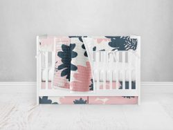 Bumperless Crib Set with Pleated Skirt Modern Rail Covers - Big Blooms